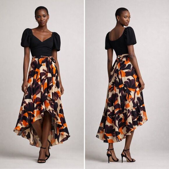 Hutch Dresses & Skirts - NWT Anthropologie Hutch Floral Wrap Midi Skirt S High Low Ruffle Boho Romantic